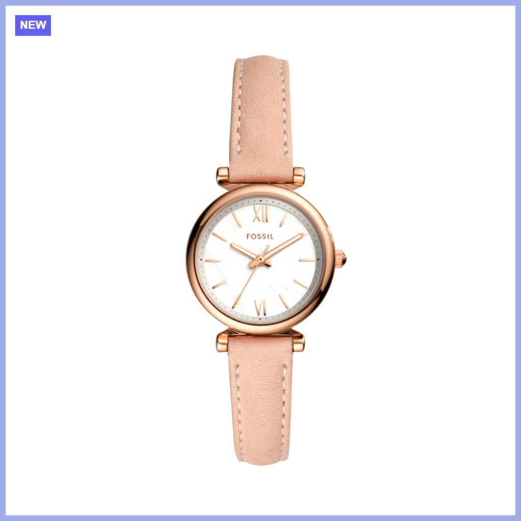 Stainless Steel Quartz Watch With Leather Band, Roman Numerals